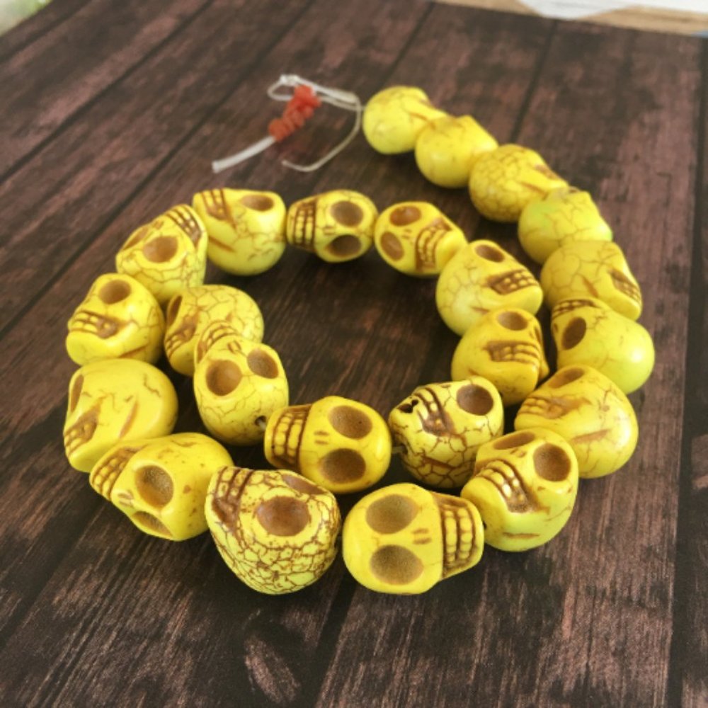 yellow howlite halloween skull beads full strand